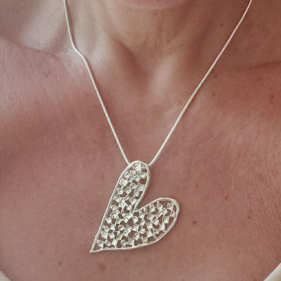 Mesh Silver Heart on Snakechain
