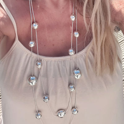 Long Double Row Chain Big Silver Balls
