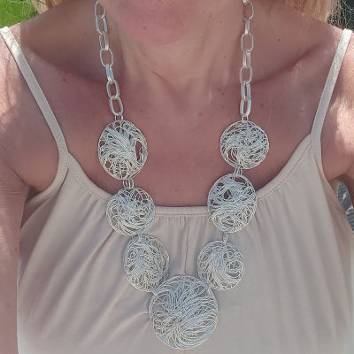 Silver Mesh Circles Necklace