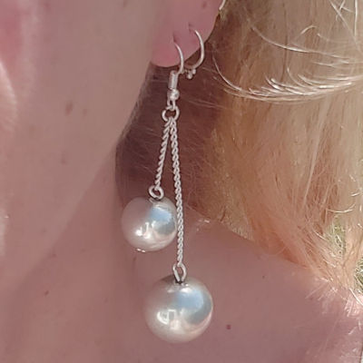 Silver Double Ball Chain Earrings