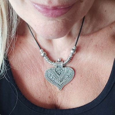 Boho Bead & Heart Short Pendant