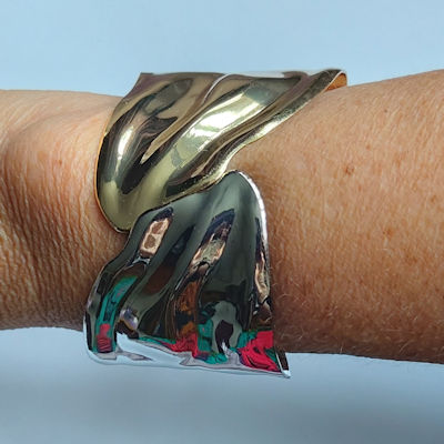Silver/Gold Geometric Hinged Cuff