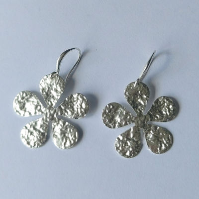 Brushed Silver Flower Earrings