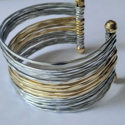 Extra Wide Silver & Gold Plated Mix Bar Cuff