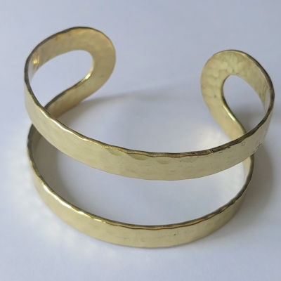 Gold Plated Hammered  Double Bar Cuff