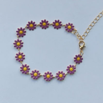 Purple and Yellow Daisy Bracelet - copper