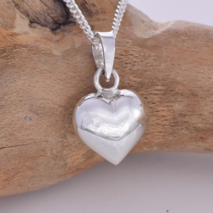 Sterling Silver Dainty 9mm Puffed Heart Pendant On 16” Chain