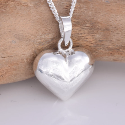 Sterling Silver 12mm Puffed Heart Pendant On 16” Chain