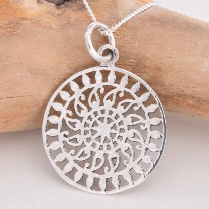 Sterling Silver Mandala Pendant On 18” Chain