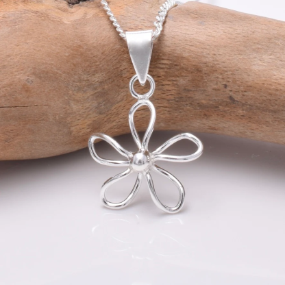 Sterling Silver Wirework Daisy Pendant On 16” Chain