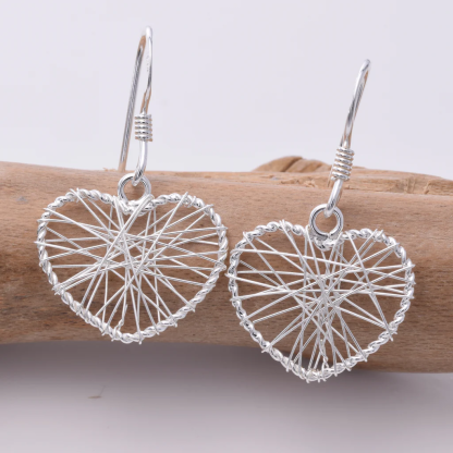 Sterling Silver Mesh Heart Drop Earrings