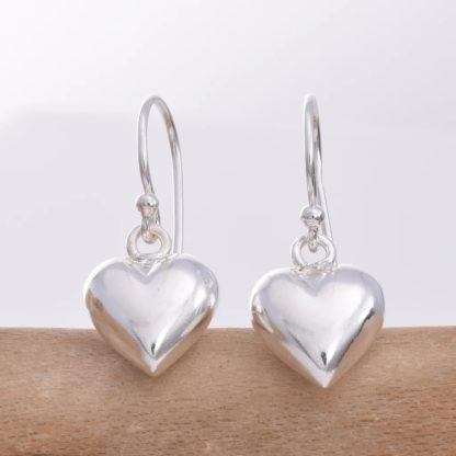 Sterling Silver Puffed Heart Drop Earrings