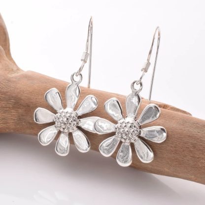 Sterling Silver Solid Daisy Drop Earrings