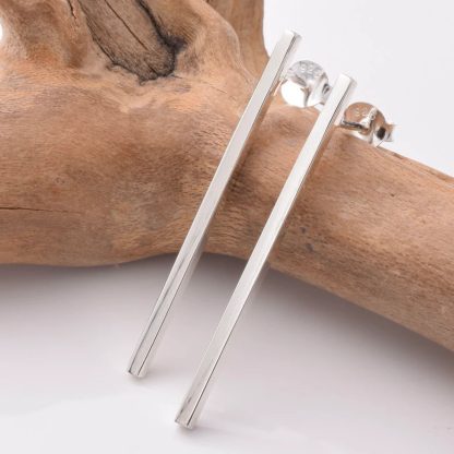 Sterling Silver Long Bar Drop Earrings