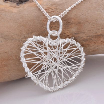 Sterling Silver Mesh Heart Pendant On 16” Chain