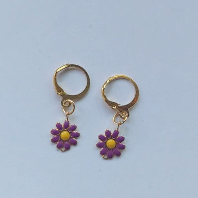 Purple and Yellow Daisy Hoops